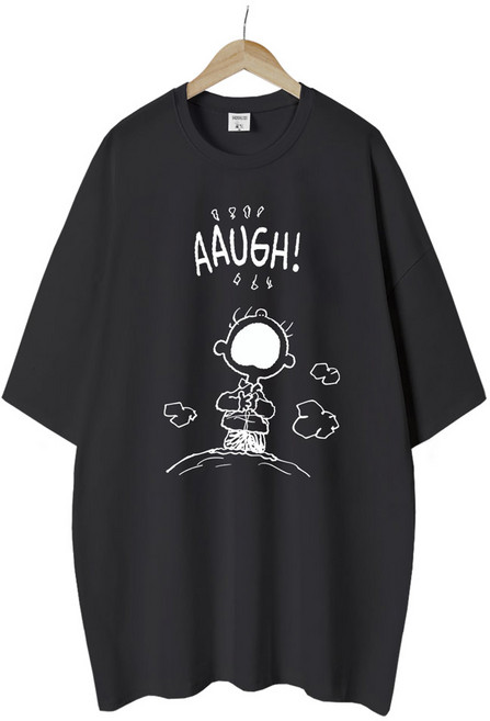 엠제이스타 피너츠 정식라이센스 여성 하품 찰리 반팔 루즈핏 롱 프린팅 캐릭터 티셔츠 오버핏 반팔티