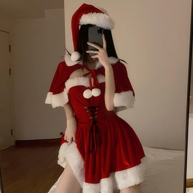 SirenX 크리스마스 공주 5종 세트 크리스마스 케이프 벨벳 원피스 섹시 연말모임 파티룩