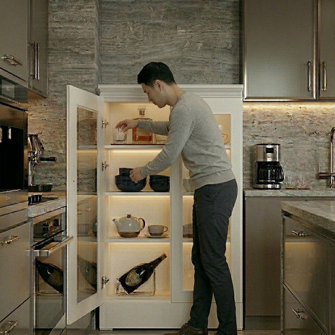 토쏘쏘 거실장식장 진열장 와인장 주방그릇장 캐비넷장 강화유리 5단선반 양문형 국내제작, 5단거실주방장식장(600X345X1200)화이트