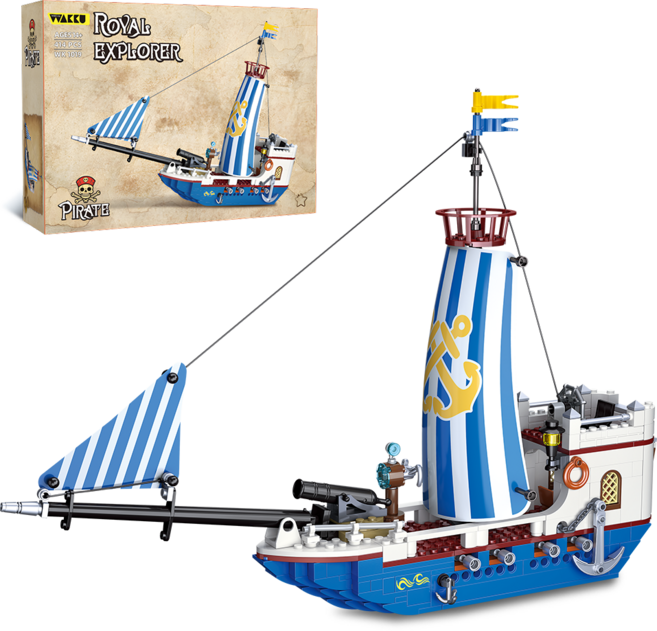 Wakku 캐리비안 로열해군 레고호환블록 해적선 콜렉션 레벨 pcs414, 1개