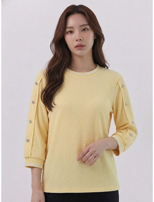 샤트렌 옐로우 슬리브 단추 포인트 티셔츠 HCCMTS105