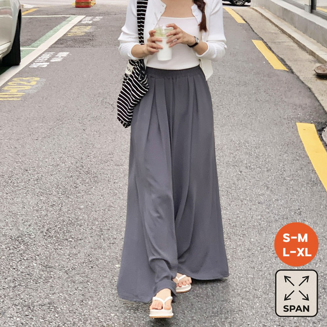 앤샵 여성용 찰랑 핀턱 와이드 슬랙스 밴딩 롱 숏 2단기장 팬츠 하이웨스트 빅사이즈