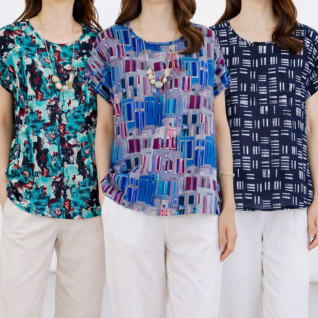인견 반팔 블라우스 "프리미엄" 8color 패턴 무늬 문양 빅사이즈 L~2XL 반팔티셔츠