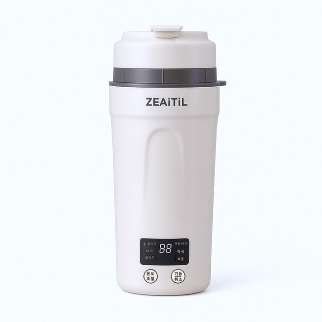 휴대용 분유 물주전자 온도표시 여행 전기 온수컵 전기포트 보온포트 커피포트 대용량 650ML 차량용 텀블러, 베이지 650ML 1개