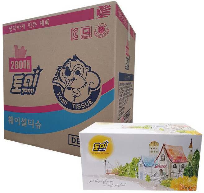 토미 대명크린 훼이셜 티슈 280매(24개) 곽티슈 갑티슈, 24개, 1세트