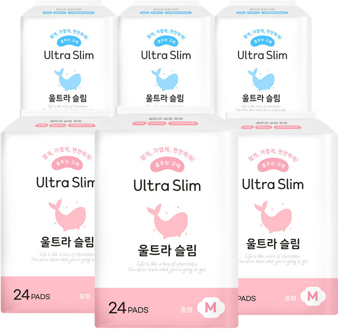 춤추는고래 대용량 생리대 날개형 중형 3팩+대형 3팩 /132매, 1개