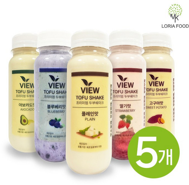 [MK로리아푸드] (5EA SET) 수제 두부쉐이크 뷰쉐이크 단백질쉐이크 다이어트 식사대용 국산콩두부 무방부제 / 150ml (플레인 딸기 블루베리 아보카도 고구마), 5개