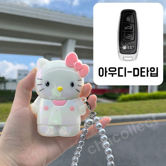 차콜렉트 키티 아이스 캐릭터 스마트키 케이스 키링 현대 기아 벤츠 BMW 자동차키 커버, 아우디-D타입