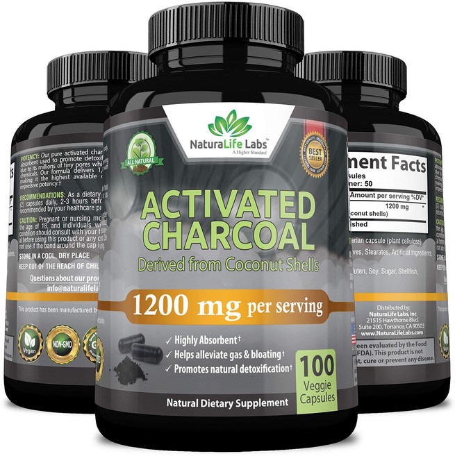 MAPEinc 프리미엄 품질 활성탄 코코넛 껍질에서 추출 몸속의 깨스나 자연 해독 촉진, 1세트, 100정