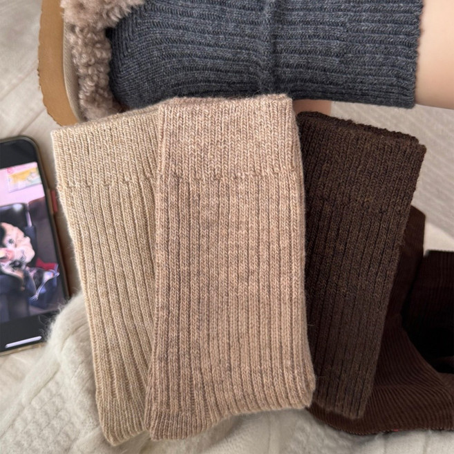 Banjiwu 여성 양말 울 순색 겨울 양말 도톰한 보온 수면 양말 중목 양말 장목 양말 중목 양말 수면 무압박 4족 세트