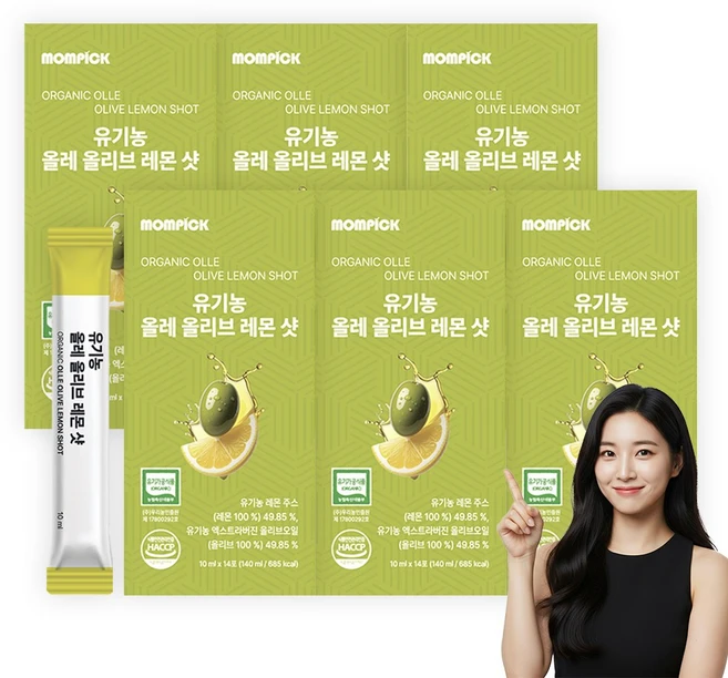 맘픽 올레샷 올리브레몬샷 유기농 올리브오일 레몬즙 스틱, 6개, 14회분 - 쿠팡