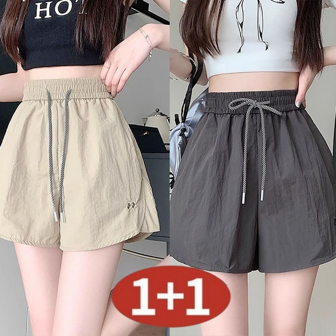 AOKADA 1+1 여성 밴딩 스트링 트레이닝 반바지 가벼운 4부 숏팬츠 루즈핏 운동복