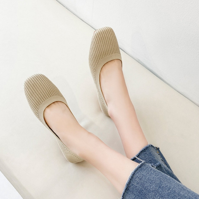 LUNATURE 여성용 니트 플랫슈즈 스판 컴포트 스니커즈