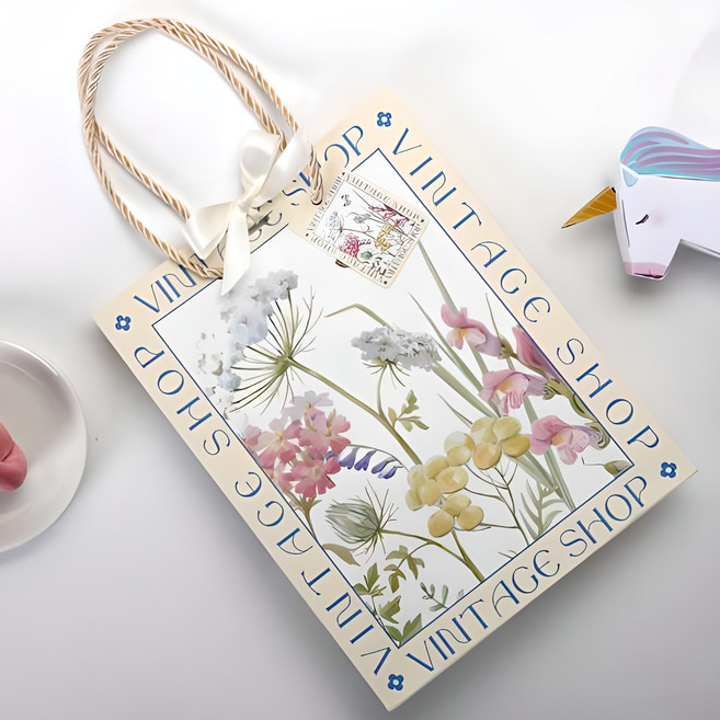 인디케이 보태닉 플라워 리본 쇼핑백, 혼합색상, 3개