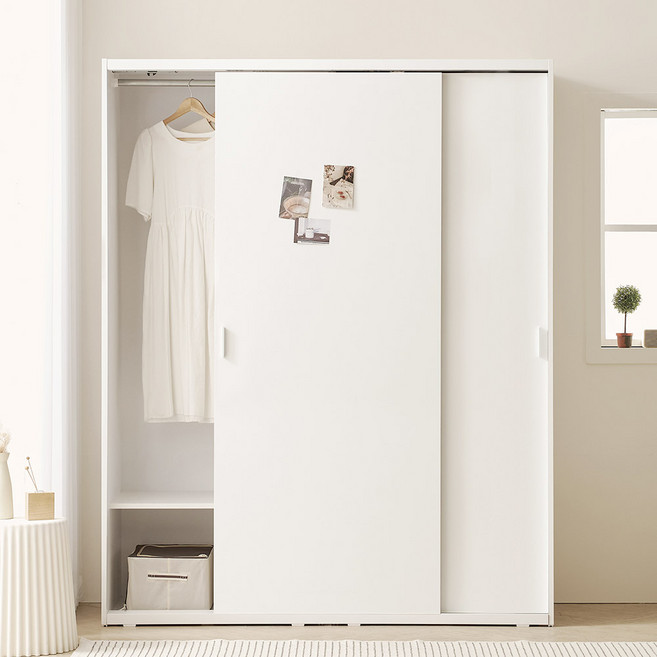 아씨방가구 모던 빅 와이드 미닫이 행거형 슬라이딩 옷장 1600, 자작엣지