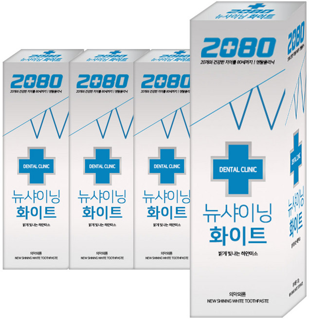 2080 뉴샤이닝 화이트 치약 120g + 5g 증량, 4개, 125g