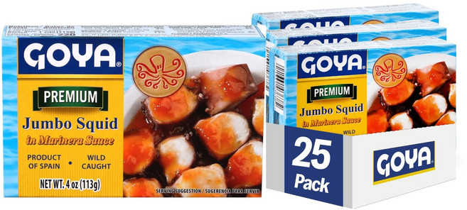 고야 푸드 마리나라 소스에 담긴 문어 스타일 오징어 조각 Goya Foods Octopus Style Squid Pieces In Marinara Sauce 4 Ounce (, 4온스(25개들이 팩), 1개, 113g