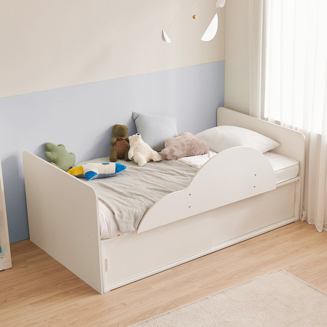 윌코 윌로우 솜솜 어린이침대 가로 1125 세로 2030 슬라이딩 수납 침대 가드포함, 일반헤드 화이트