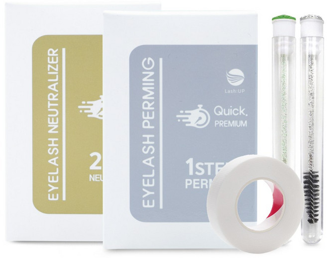 래쉬업 퀵프리미엄 펌제세트 1제+2제 각 10회 세트 구성 케이스브러쉬 속눈썹연장 테이프 포함, 1개