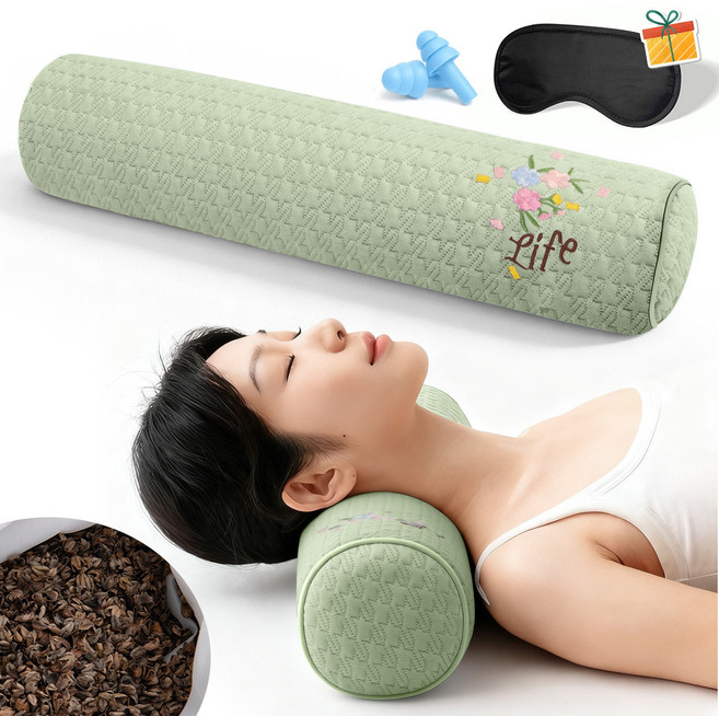 Folvia 인체공학 메밀 경추베개 높이조절 편안한 목지지 숙면 수면베개, 1개, 그린