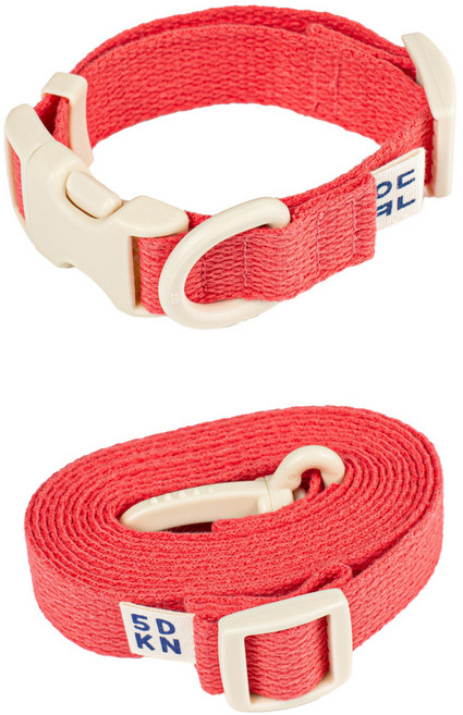 구름솜 강아지 목줄 + 리드줄 산책용품 세트 콜마이네임, 코랄, 1개