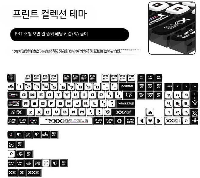 기계식 키보드 PBT 열승화 키캡 125키 SA 프로파일 영문 블랙 화이트 투광 게이밍 키캡 세트 교체용 부품, BSUN TOY, 단일 모델, 단일옵션