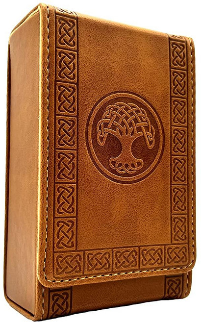 Luck 미국매장정품+ 가죽 타로 카드 케이스 홀더 - 갈색 대부분의 표준 사이즈 카드용 박스 크기 12.875 x 7.1 3.25cm LIfe Design 트리 1846016