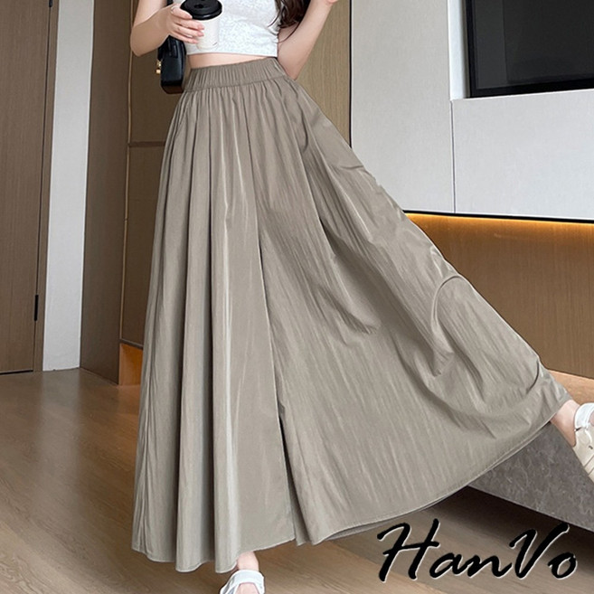 HanVo 冰絲涼感闊腿褲裙