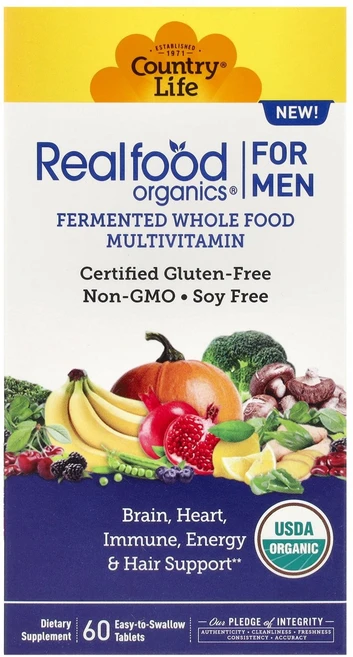 Country Life Realfood Organics 남성용 종합비타민 삼키기 쉬운 정제 60정 Life (컨트리 라이프), 1개 - 쿠팡