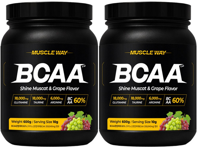 머슬웨이 BCAA 글루타민 타우린 헬스보충제 포도맛, 2개, 600g