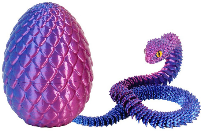3D 프린트 에그 푸른 뱀 모형 인형 피규어 소품 선물 자유관절, 블루퍼플, 1개