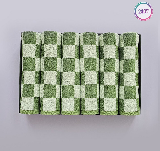 아가일 체커보드 뱀부타올 호텔수건 6매선물세트, 그린 6P, 1세트