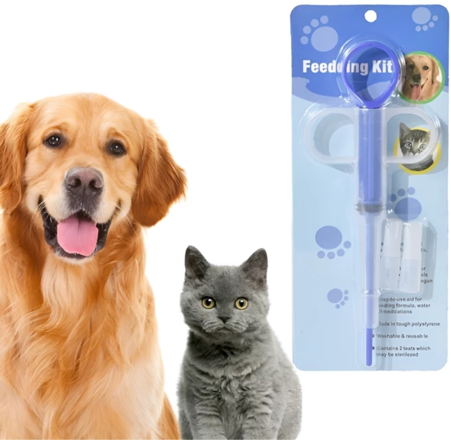 강아지 고양이 반려동물 올인원 누름식 투약기 키트 2P세트, 2개, 블루 - 쿠팡