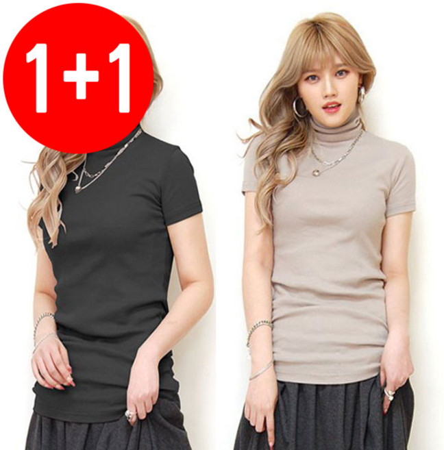 1+1 마더라이크 반팔 롱 폴라티 간절기 여성의류