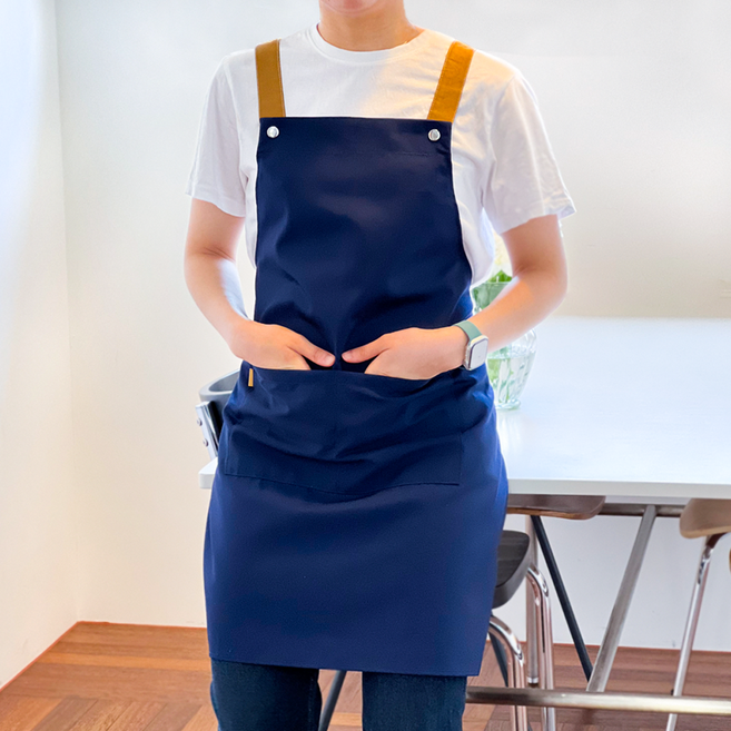 카페 앞치마 바리스타 남자 식당 주방 공방 미술 어린이집 캔버스 데님 원피스 앞치마 방수, 네이비, 1개