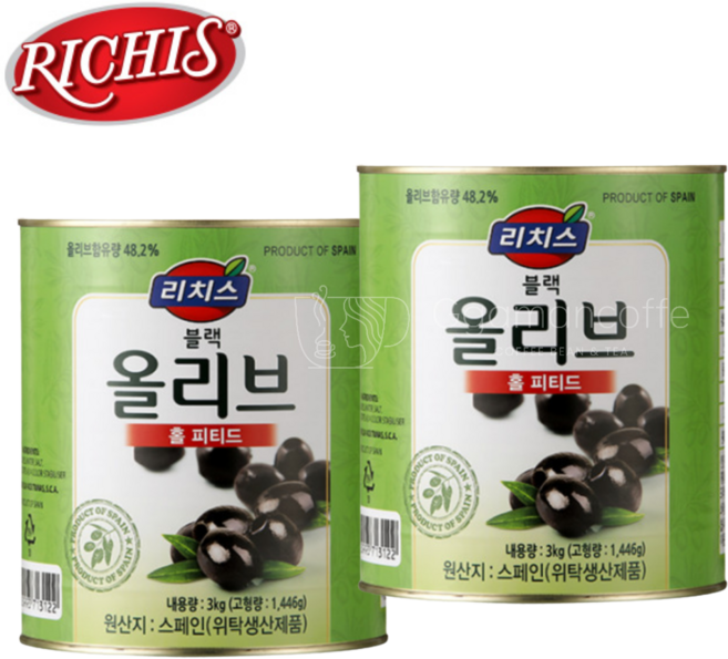 리치스 피티드 블랙 올리브 홀, 3kg, 2개