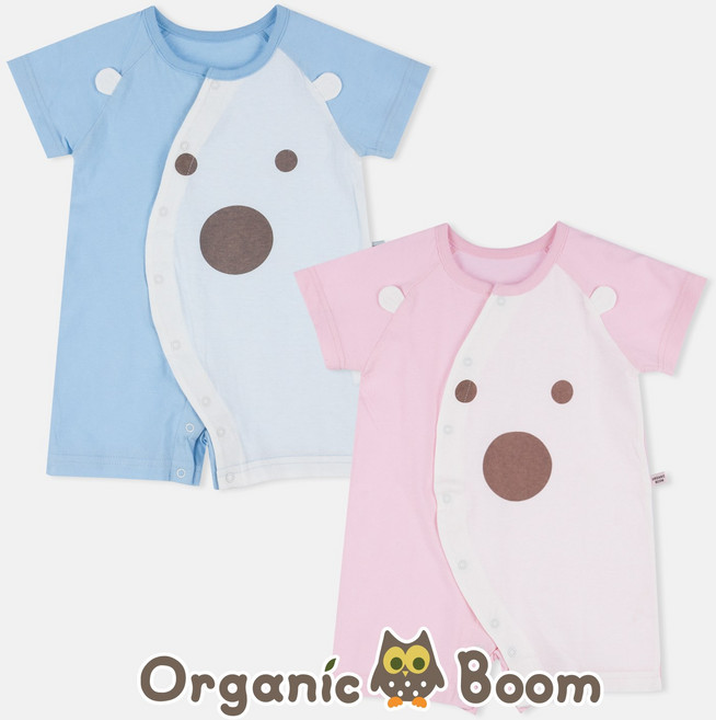 [오가닉붐]인증 받은 진짜 오가닉 무형광 국내제조 [득템] RE키키 베어 얇은 여름 외출 반소 우주복