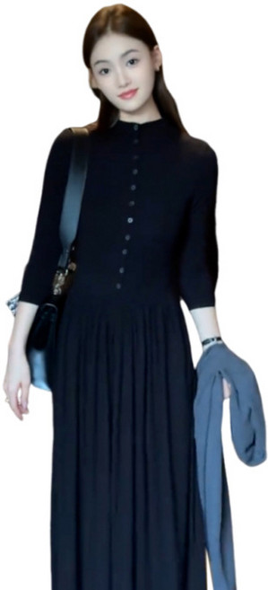 【赫本風顯瘦】小黑裙 連衣裙 長裙 氣質連衣裙 法式連衣裙 收腰A字裙 黑色高級感 秋季通勤約會 法式復古, 黑色*441