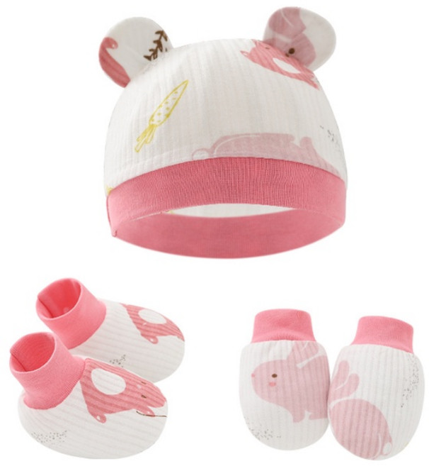 嬰兒胎帽、手套、襪子三件組 寶寶帽子、手套、腳套 新生兒禮物 男女寶寶通用