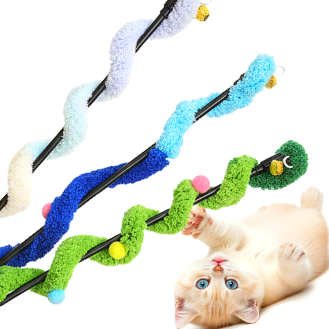 스마일플로우 난리나는 고양이 낚시대 생생 미끼 최애 장난감, 1세트, 핑크+그린+블루