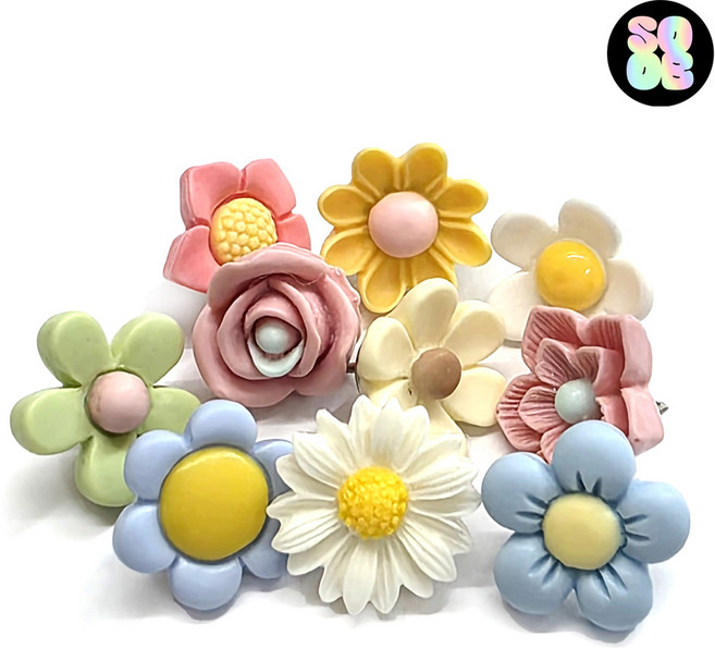 여러가지 예쁜 꽃 압정 플라워 푸쉬핀 10/20P 셋트 데스크 벽꾸미기 엽서 사진 크로크보드 게시판 지도 사무실 침실벽꾸미기, 1세트, 10개입