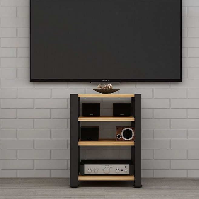 원목선반 장식장 진열장 오디오랙 앰프 수납, I.4단) 라이트 월넛