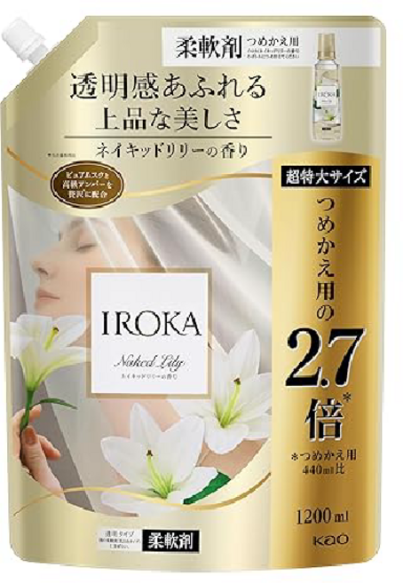 IROKA 플레어 향수 액체 섬유유연제 향수처럼 고급스럽고 투명한 향기 네이키드 릴리향 1200ml 대용량, 1개, 12.001kg