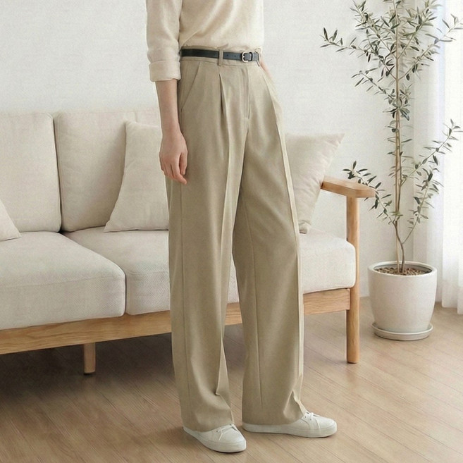 여성 스판 정장바지 헤이든 핀턱 슬랙스 S~3XL 세미와이드 스트레이트 팬츠