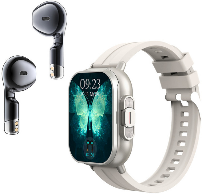 QICHU 스마트워치 +블루투스 이어폰 내장 풀터치스크린/블루투스통화/한글지원D8, 실버A, 5.056cm, 블루투스