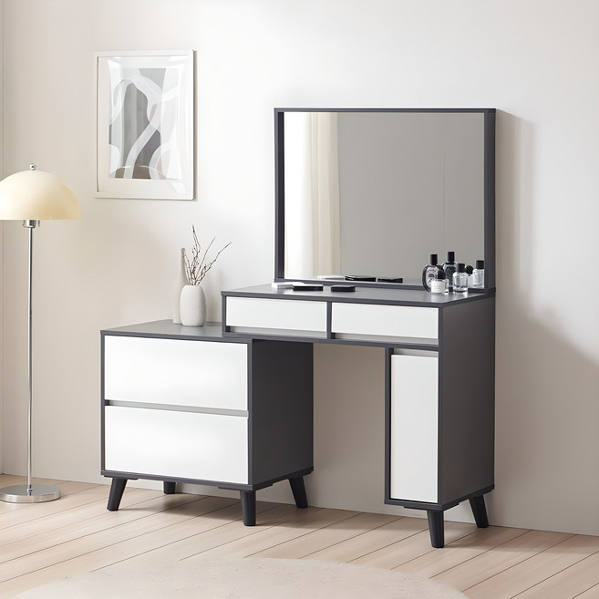 퍼니하우스 피아니 수납 확장형 화장대 원룸 콘솔 서랍장 거울 화장대 800, 그레이화이트