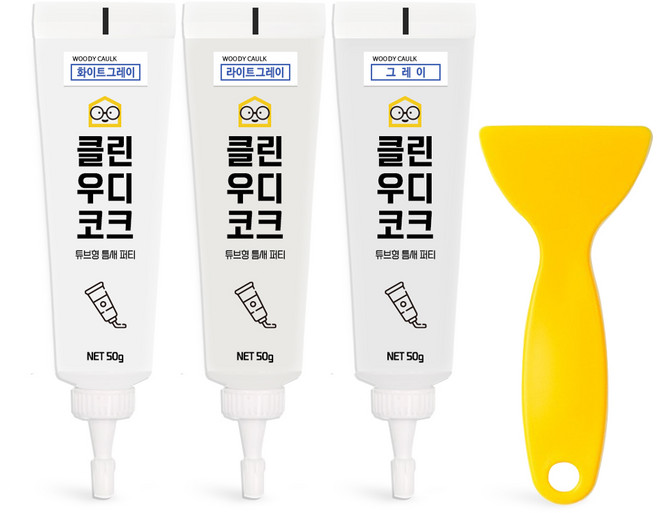 철물팩토리 퍼티 우디코크 마루바닥보수 메꾸미 보수제, 화이트그레이+라이트그레이+그레이+PVC헤라, 1개