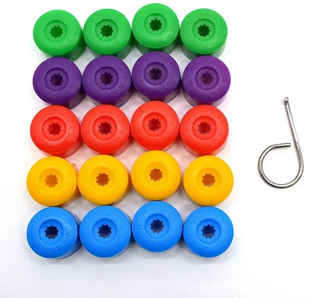 호환 차량 휠 허브 커버 녹 방지 캡 차량 허브 타이어 나사 캡 너트 볼트 방진 보호대 차량 20 개 17mm, 05 Colorful