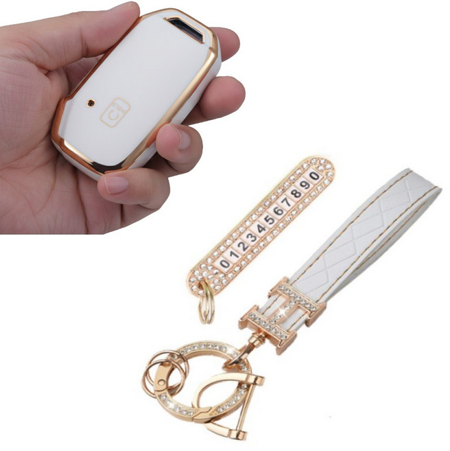 기아 차키 케이스 스포티지 올뉴K3 K5 K7프리미어 K8 쏘렌토 EV6 니로 셀토스 카니발 호환 키 케이스, 5버튼+키링세트, 하양