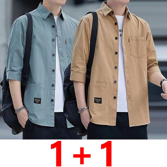 지고다그 1+1 남성용 여름 간절기 7부 소매 캐주얼 셔츠 반팔 셔츠형 자켓 루즈핏 스타일 남자 ZK3850